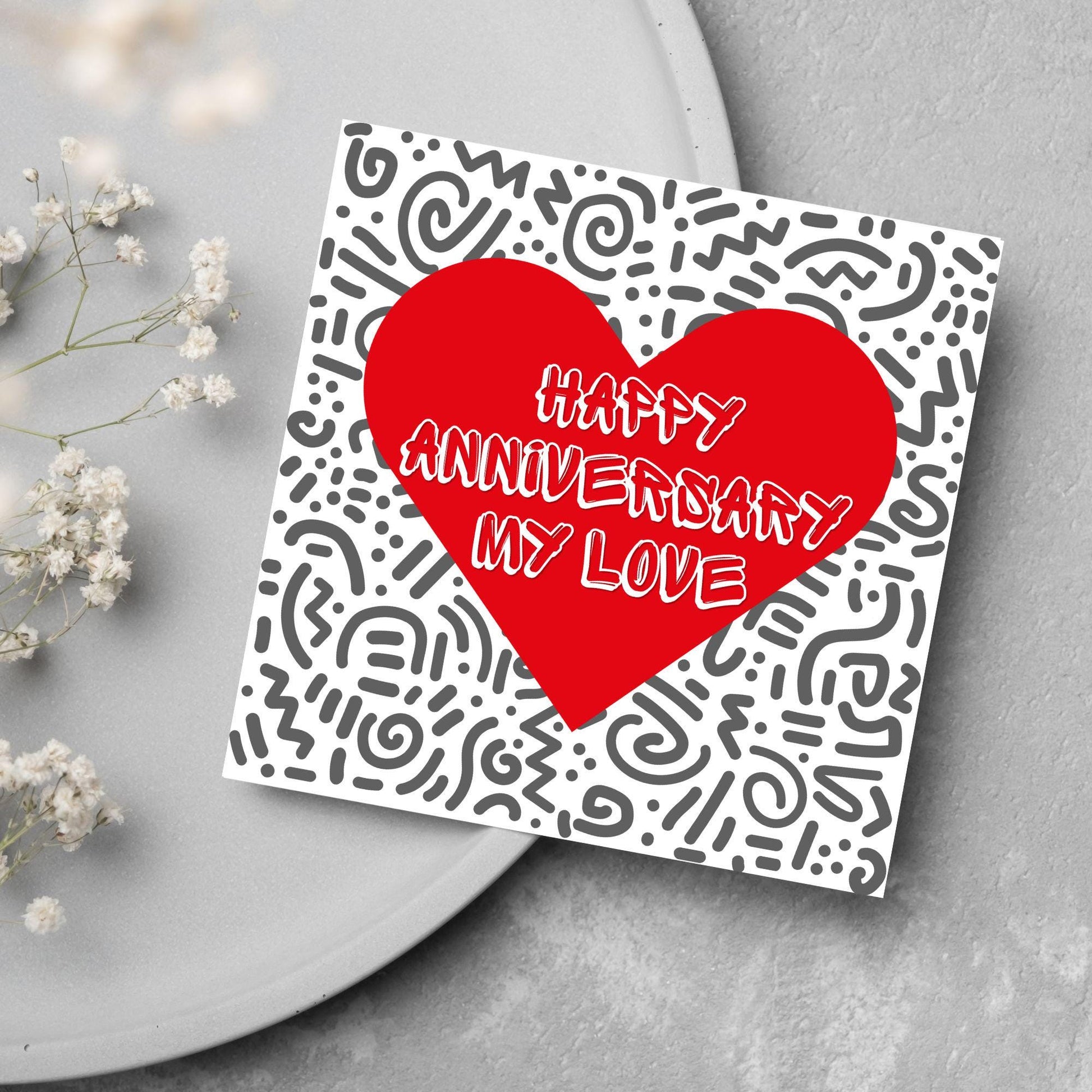 Wedding Anniversary Card, Love Heart, Card for Him, Card for Her, Doodle Card for Wife, Anniversary Card, Free Personalisation Available
