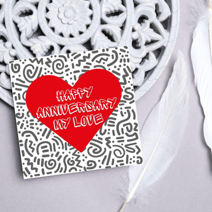 Wedding Anniversary Card, Love Heart, Card for Him, Card for Her, Doodle Card for Wife, Anniversary Card, Free Personalisation Available