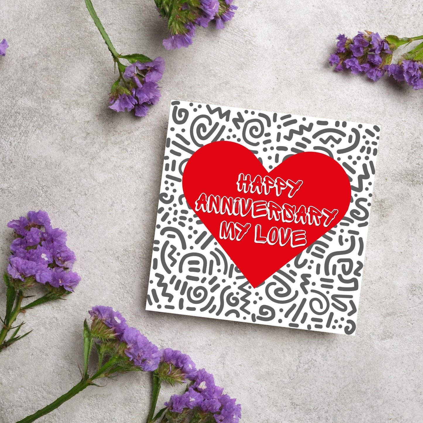 Wedding Anniversary Card, Love Heart, Card for Him, Card for Her, Doodle Card for Wife, Anniversary Card, Free Personalisation Available