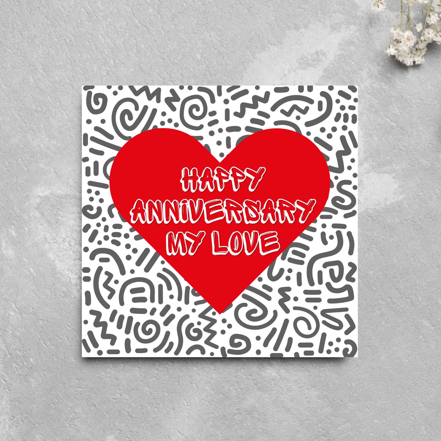 Wedding Anniversary Card, Love Heart, Card for Him, Card for Her, Doodle Card for Wife, Anniversary Card, Free Personalisation Available