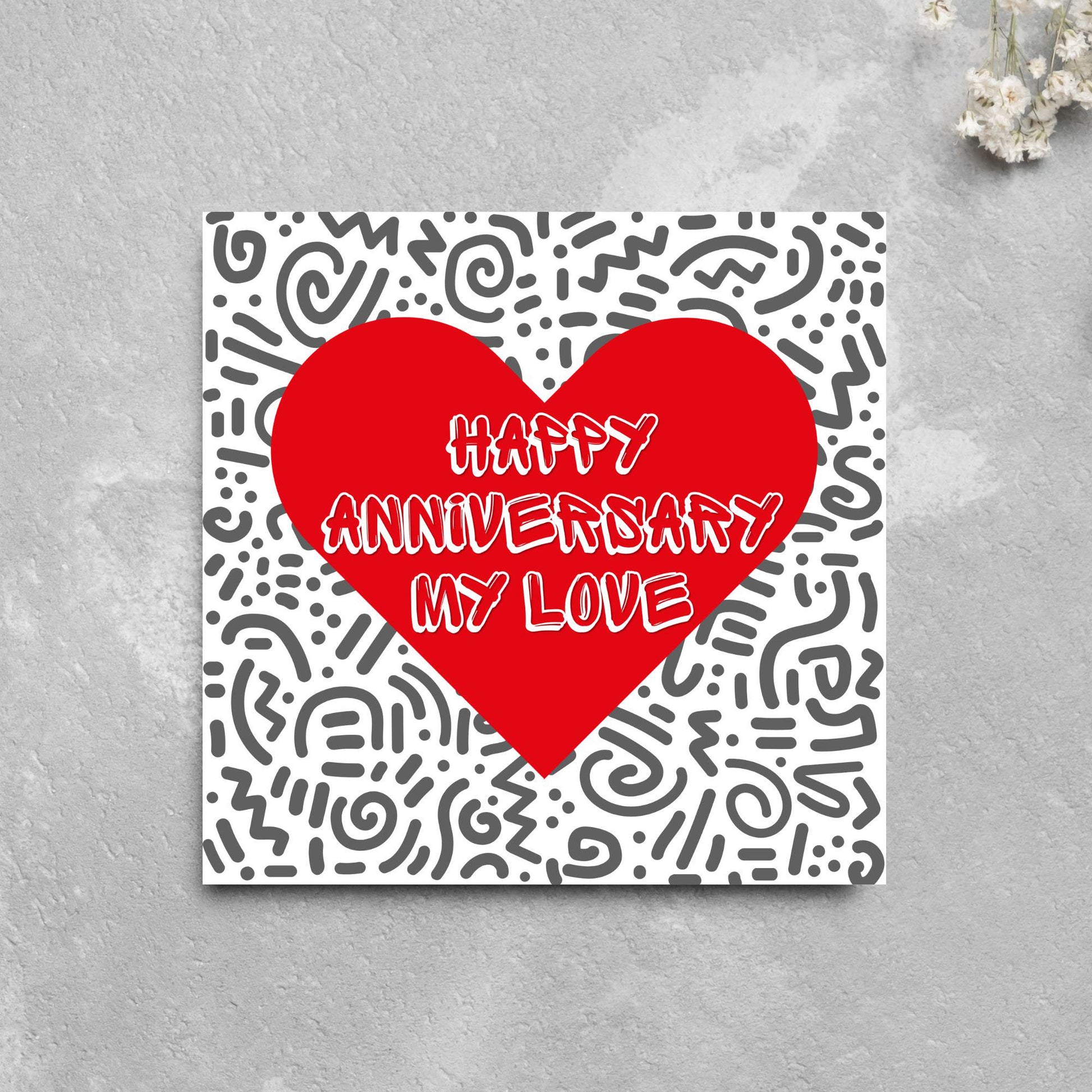Wedding Anniversary Card, Love Heart, Card for Him, Card for Her, Doodle Card for Wife, Anniversary Card, Free Personalisation Available
