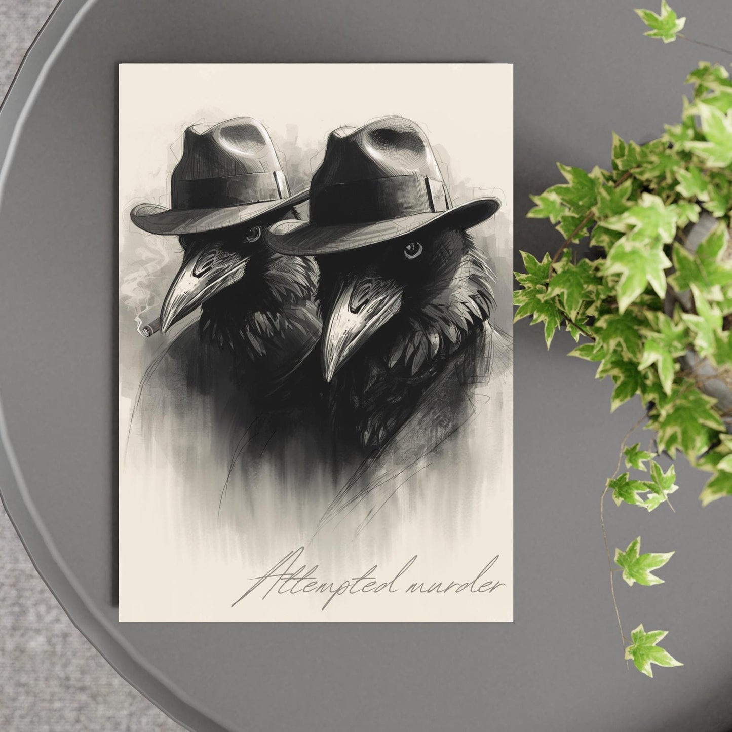Crow Print Poster, Gothic Wall Art, Dark Decor, Crow Art, Film Noir Print, Corvid Attempted Murder A4
