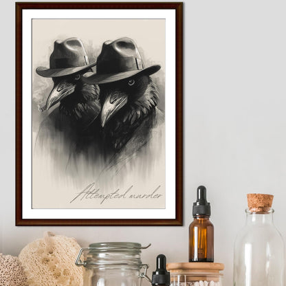 Crow Print Poster, Gothic Wall Art, Dark Decor, Crow Art, Film Noir Print, Corvid Attempted Murder A4