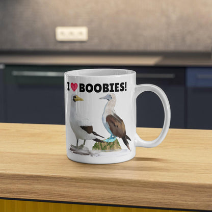 Boobies Mug, Great Gift For Bird Lovers, Ornithologist Mug, Funny Pun I Love Boobies