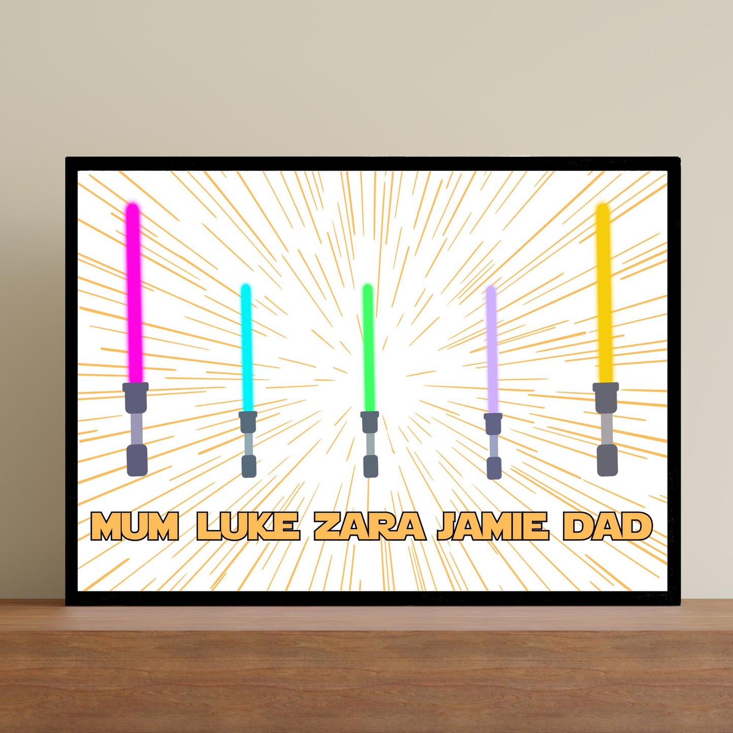 Personalised Star Wars Inspired Family Name Wall Art, Simple Design