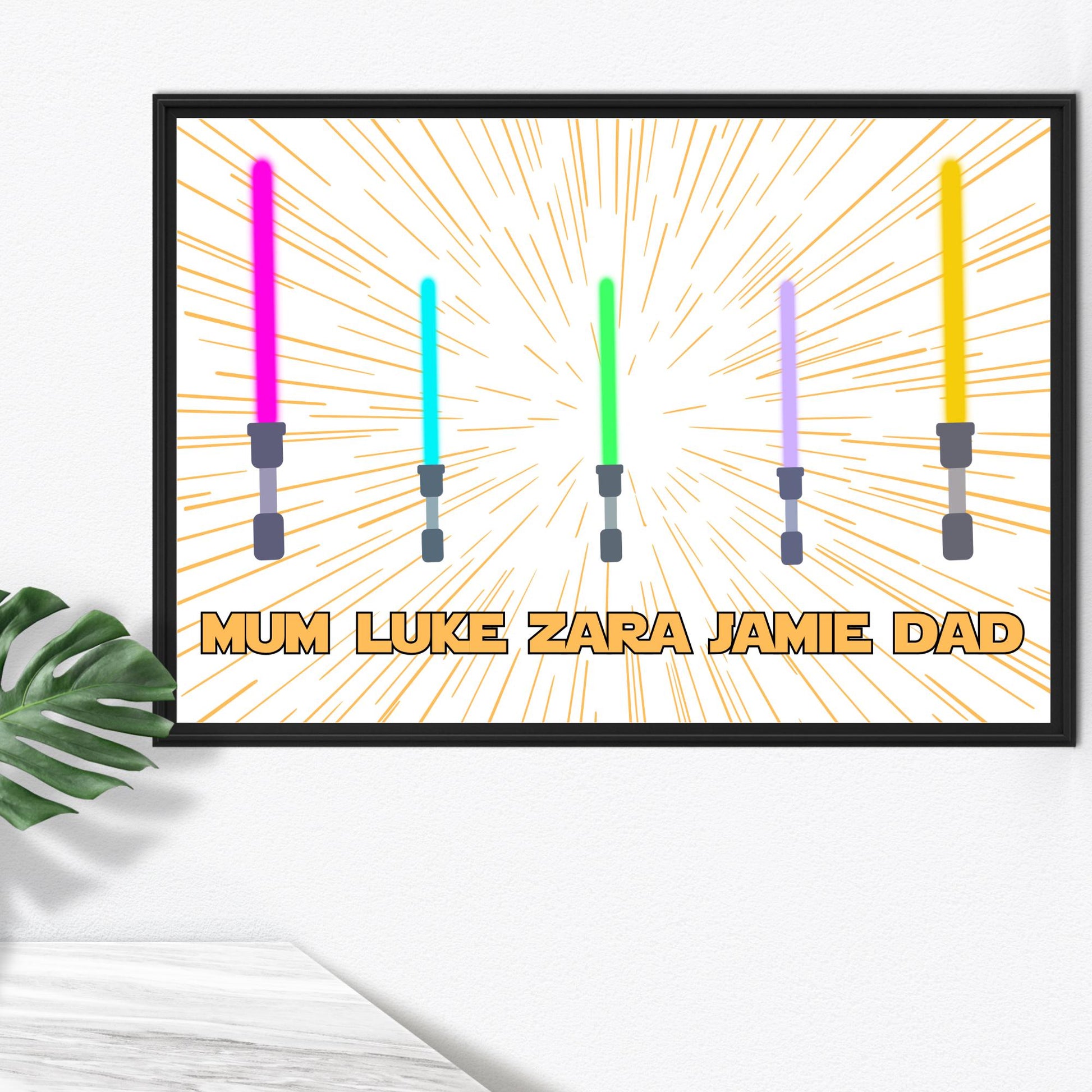 Personalised Star Wars Inspired Family Name Wall Art, Simple Design