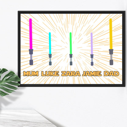 Personalised Star Wars Inspired Family Name Wall Art, Simple Design