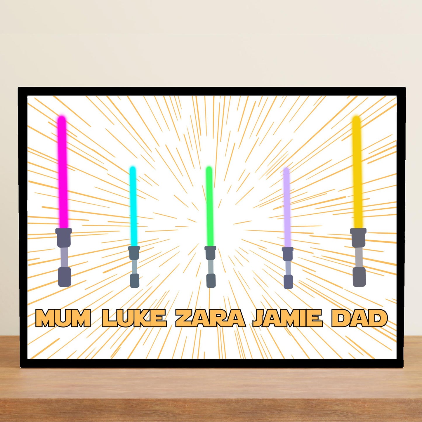 Personalised Star Wars Inspired Family Name Wall Art, Simple Design