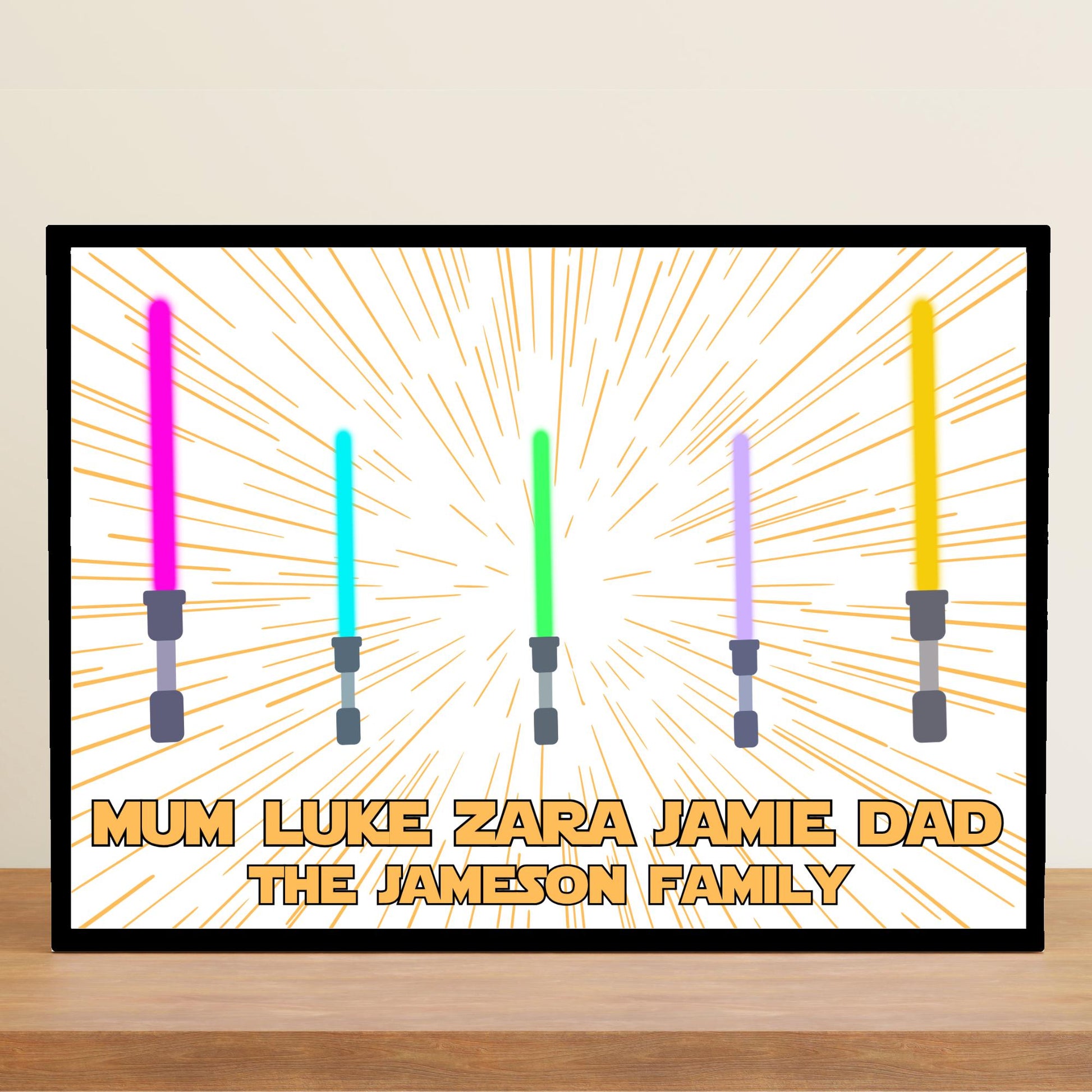 Personalised Star Wars Inspired Family Name Wall Art, Simple Design