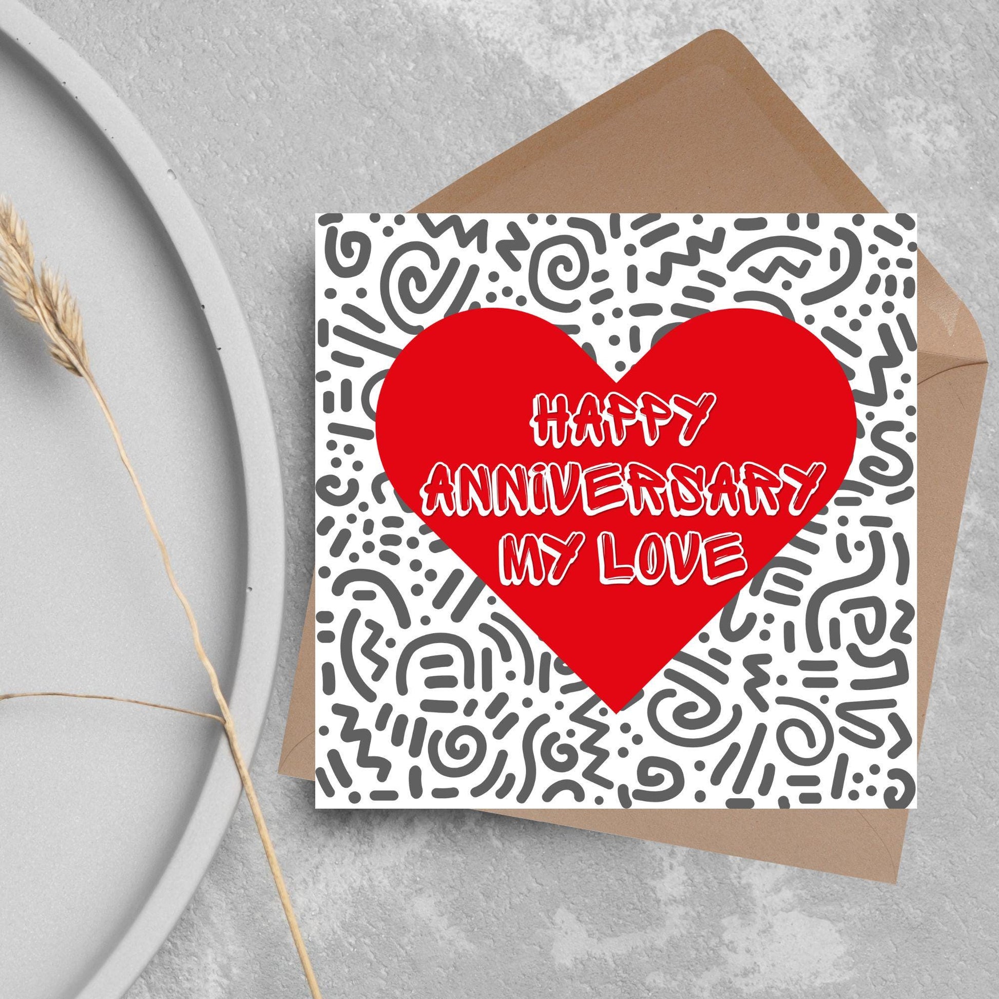 Wedding Anniversary Card, Love Heart, Card for Him, Card for Her, Doodle Card for Wife, Anniversary Card, Free Personalisation Available