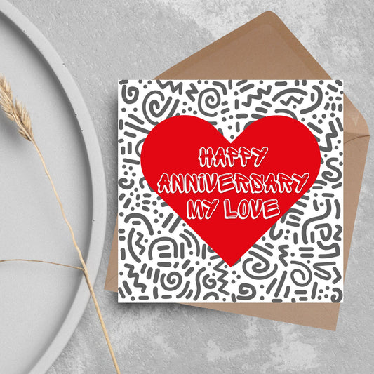 Wedding Anniversary Card, Love Heart, Card for Him, Card for Her, Doodle Card for Wife, Anniversary Card, Free Personalisation Available