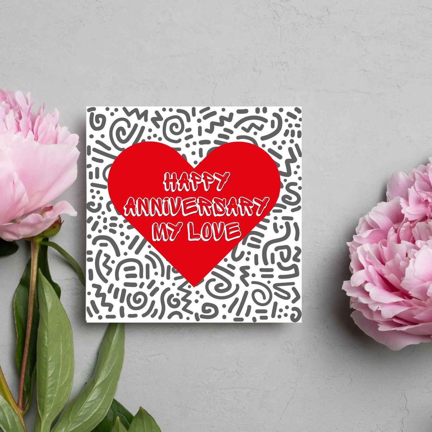 Wedding Anniversary Card, Love Heart, Card for Him, Card for Her, Doodle Card for Wife, Anniversary Card, Free Personalisation Available