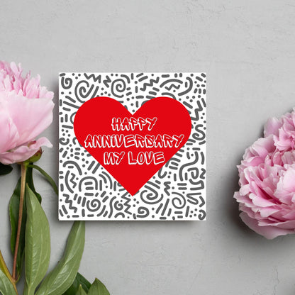 Wedding Anniversary Card, Love Heart, Card for Him, Card for Her, Doodle Card for Wife, Anniversary Card, Free Personalisation Available