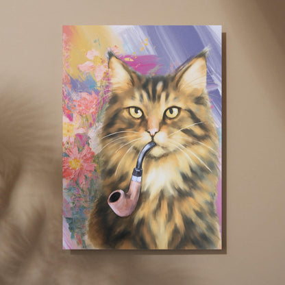 Cat Art Print, Cat Smoking Pipe, Quirky Wall Art A4 Poster, Weird Home Decor