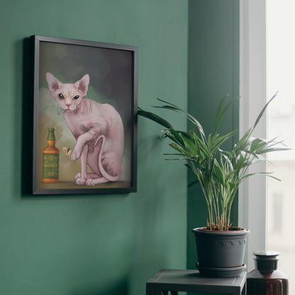 Sphynx Cat Art Print, Hairless Cat Smoking, Quirky Wall Art A4 Poster, Weird Home Decor