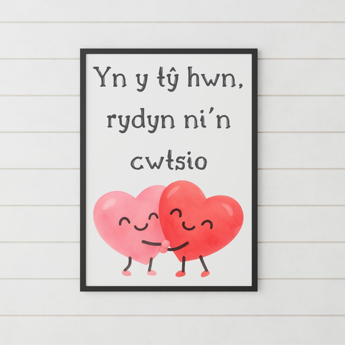 Welsh Language Poster, Yn y tŷ hwn, rydyn ni'n cwtsio, Simple Design, Minimalist Wall Art, Welsh Home, A4 Print, Line Drawing, Cwtsh