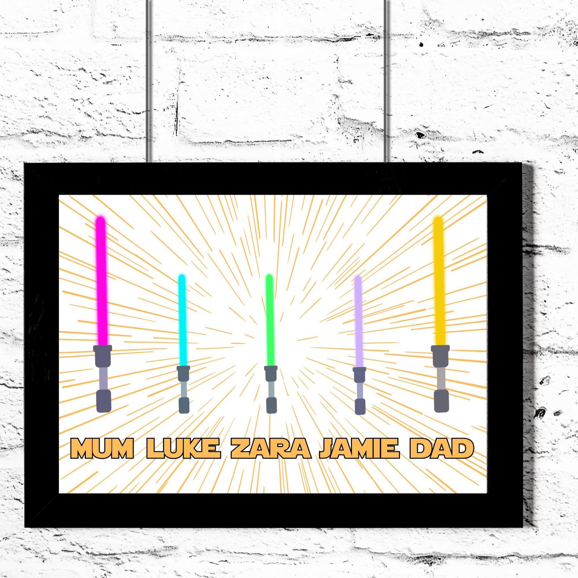 Personalised Star Wars Inspired Family Name Wall Art, Simple Design