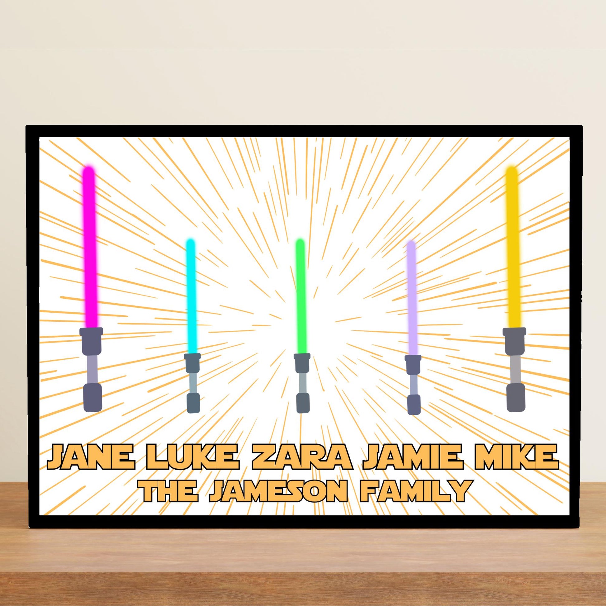 Personalised Star Wars Inspired Family Name Wall Art, Simple Design