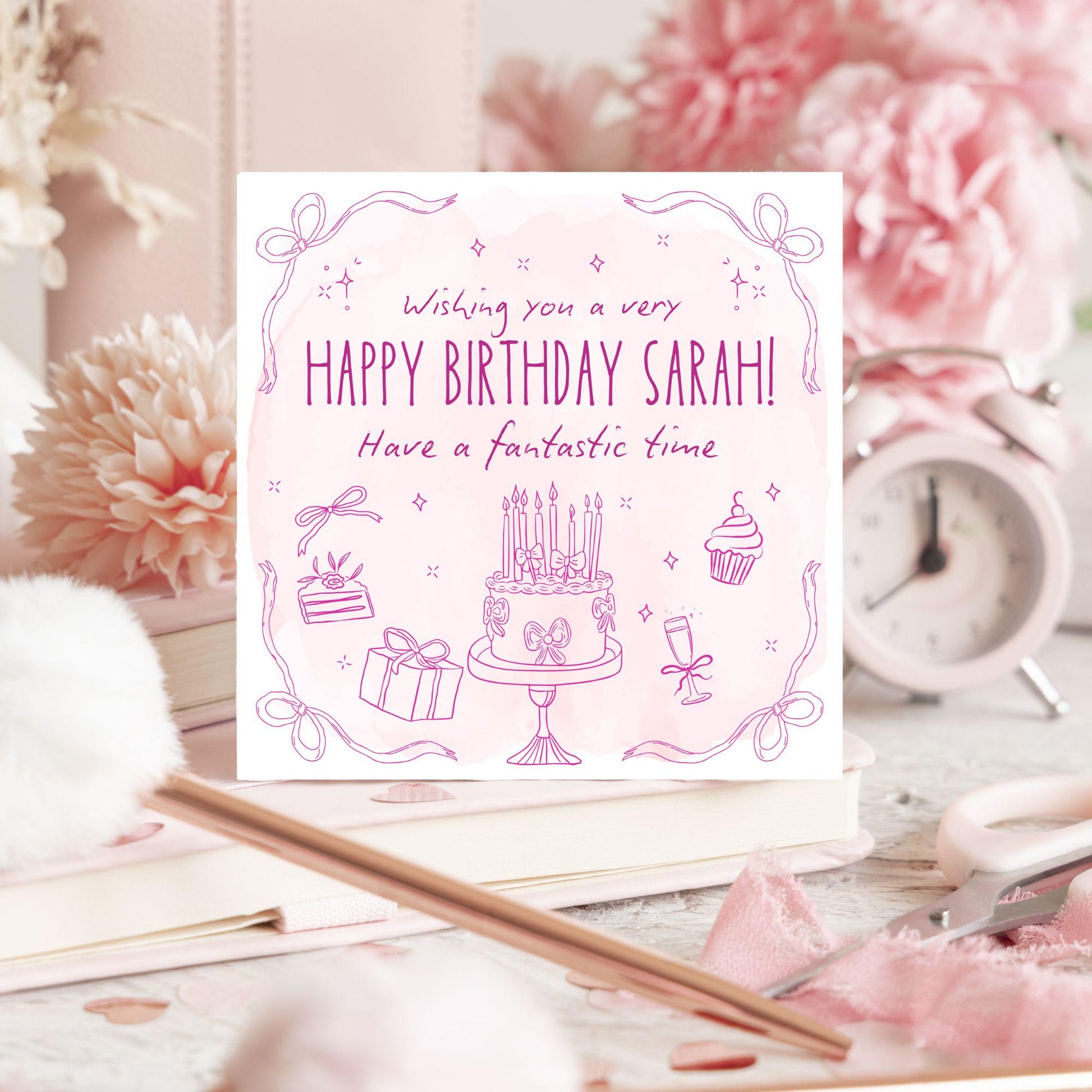 Personalised Birthday Card, Card for Sister, Girly Card, Choice of Colours and Messages, Card for Friend
