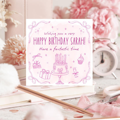 Personalised Birthday Card, Card for Sister, Girly Card, Choice of Colours and Messages, Card for Friend