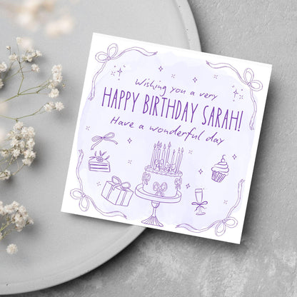 Personalised Birthday Card, Card for Sister, Girly Card, Choice of Colours and Messages, Card for Friend