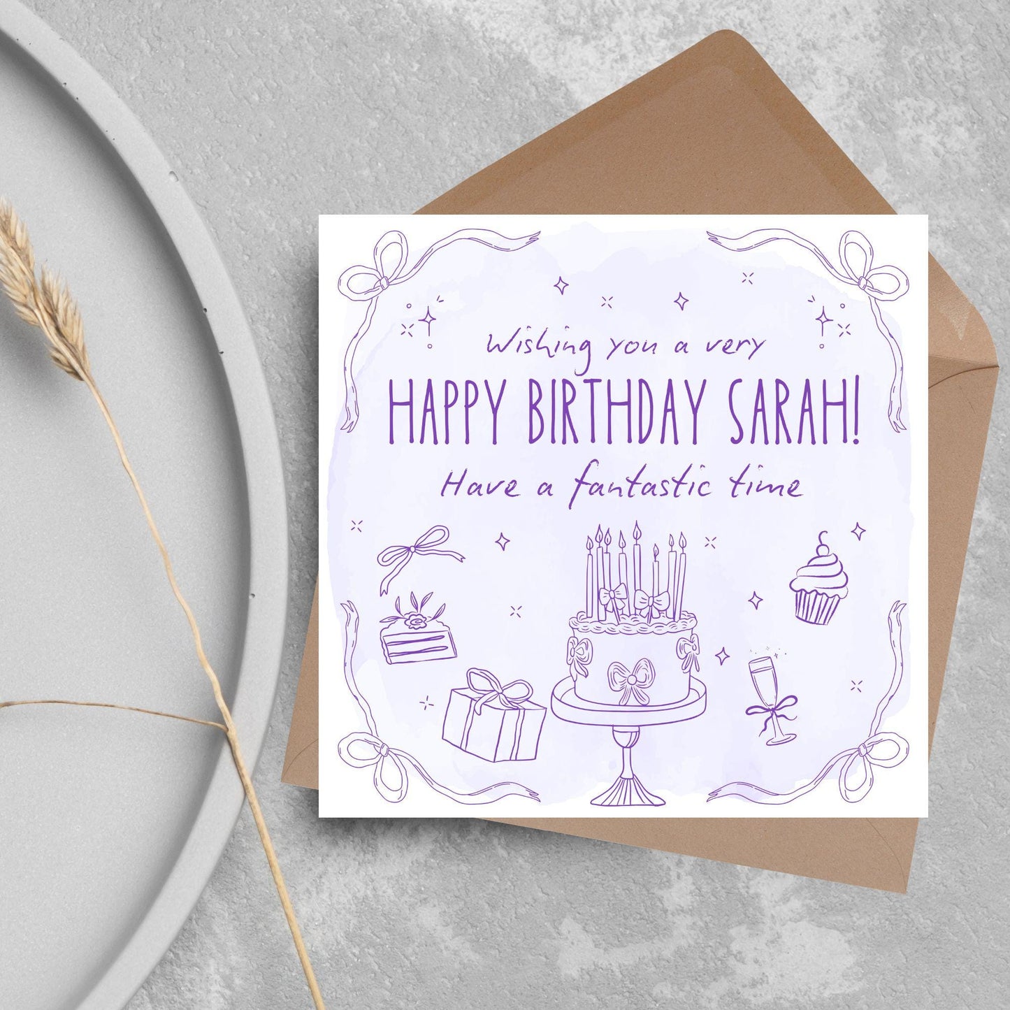 Personalised Birthday Card, Card for Sister, Girly Card, Choice of Colours and Messages, Card for Friend