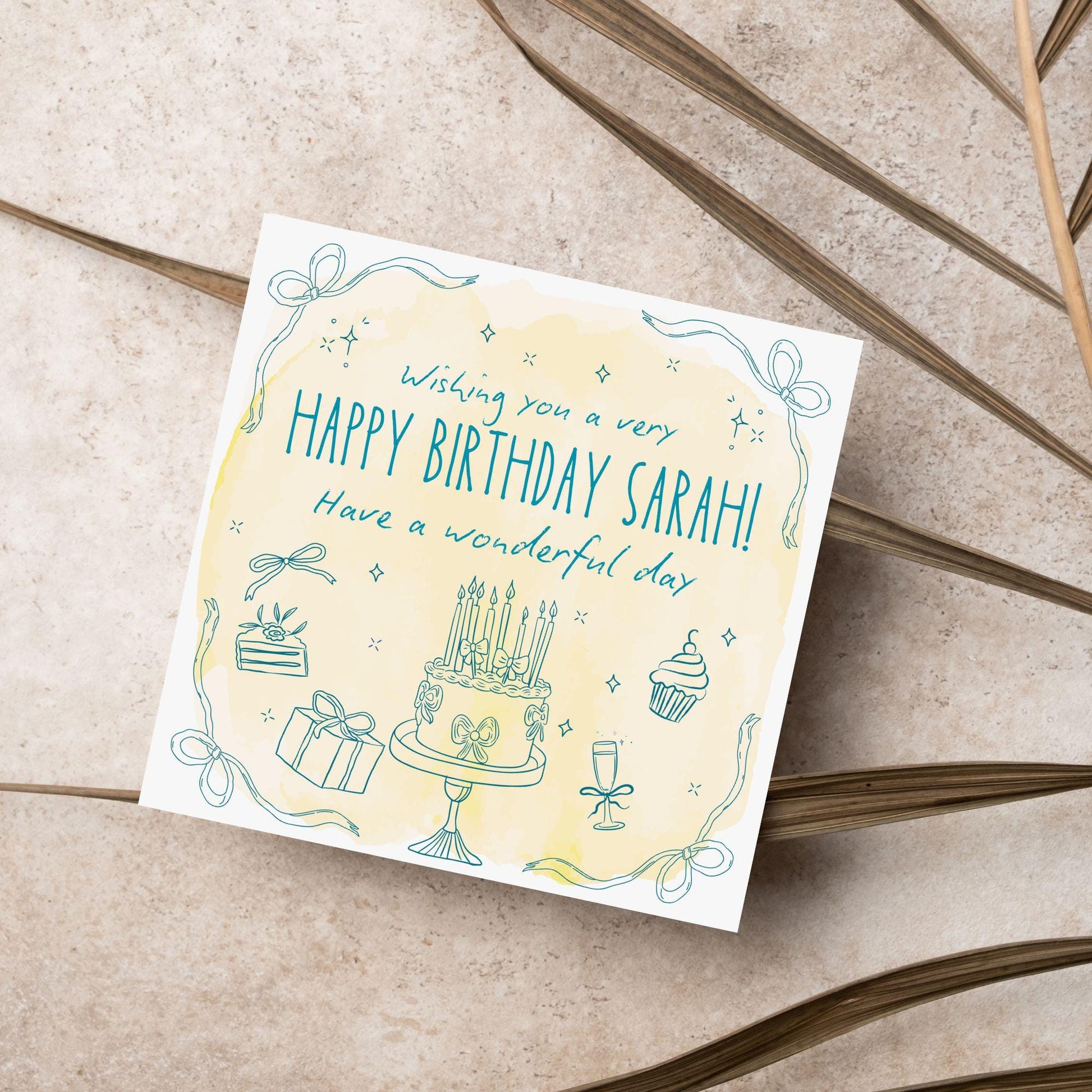 Personalised Birthday Card, Card for Sister, Girly Card, Choice of Colours and Messages, Card for Friend
