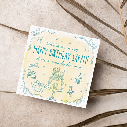 Personalised Birthday Card, Card for Sister, Girly Card, Choice of Colours and Messages, Card for Friend