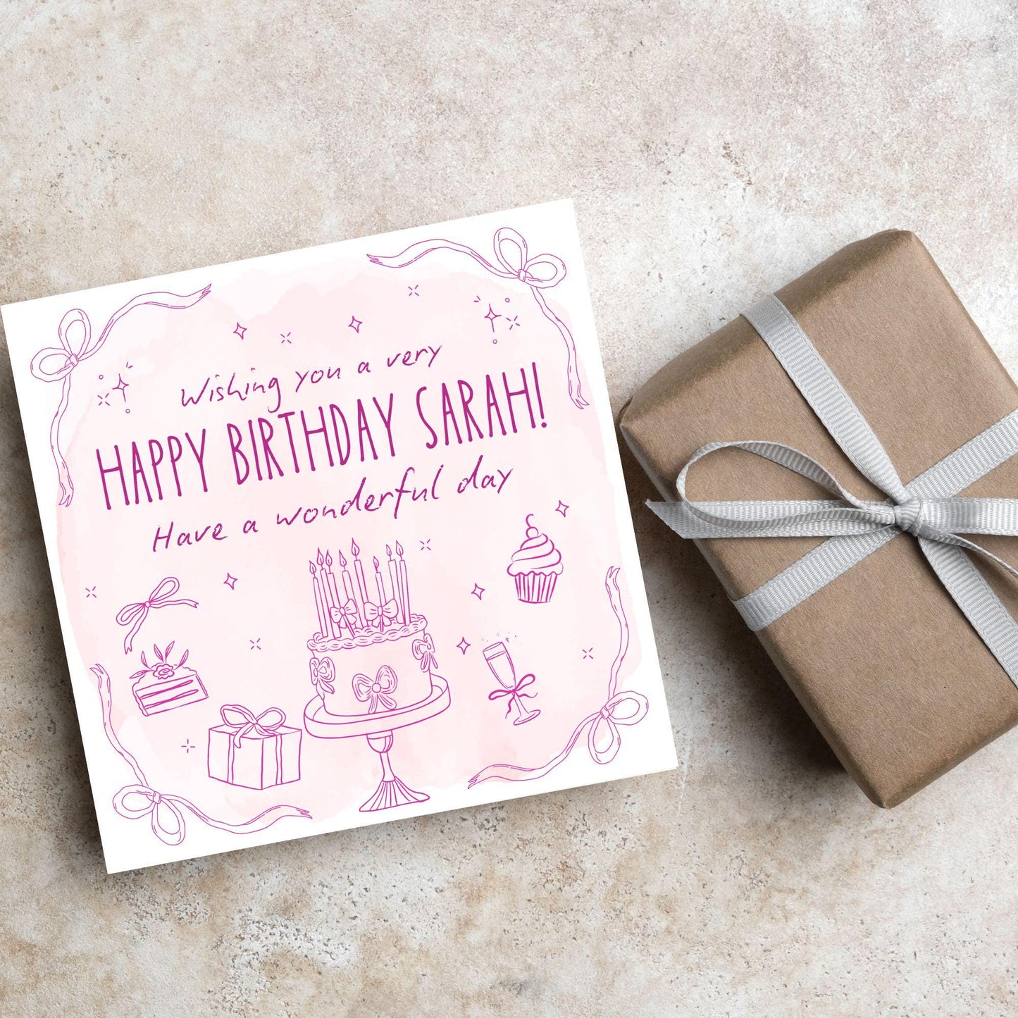 Personalised Birthday Card, Card for Sister, Girly Card, Choice of Colours and Messages, Card for Friend