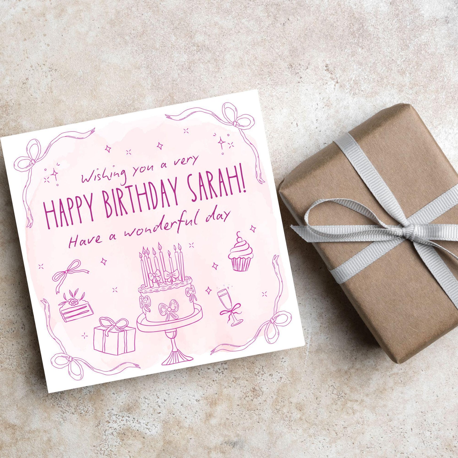 Personalised Birthday Card, Card for Sister, Girly Card, Choice of Colours and Messages, Card for Friend