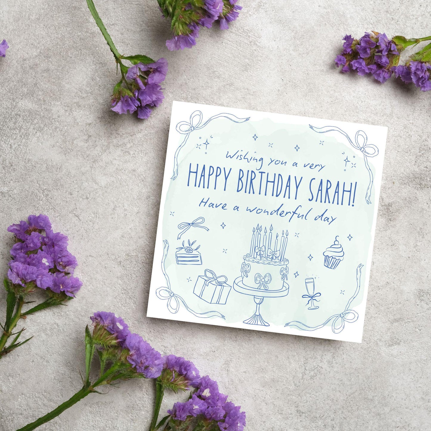 Personalised Birthday Card, Card for Sister, Girly Card, Choice of Colours and Messages, Card for Friend