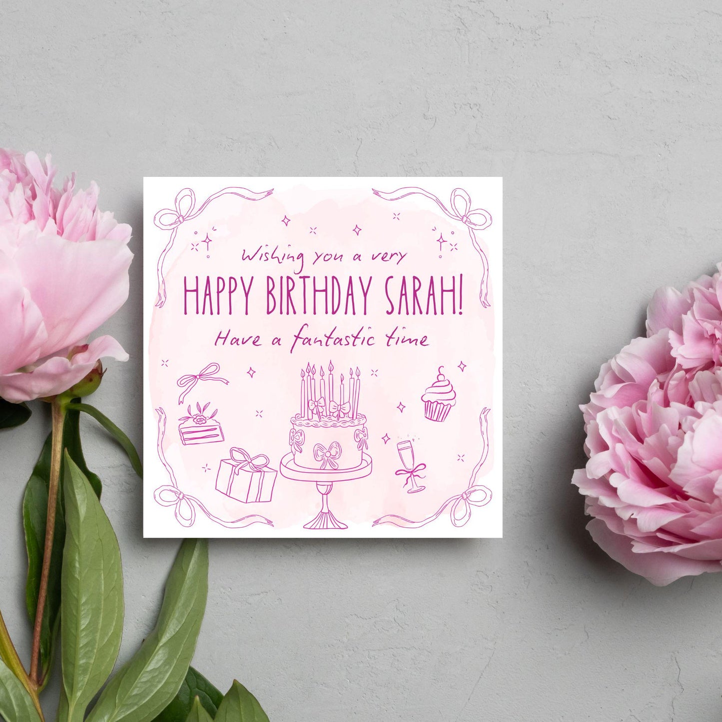 Personalised Birthday Card, Card for Sister, Girly Card, Choice of Colours and Messages, Card for Friend