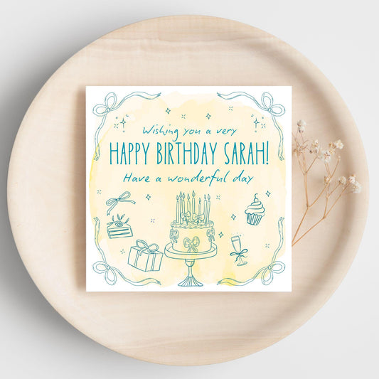 Personalised Birthday Card, Card for Sister, Girly Card, Choice of Colours and Messages, Card for Friend