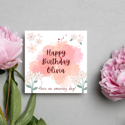Personalised Birthday Card, Card for Sister, Girly Card, Choice of Colours, Card for Friend, Name Card, Happy Birthday