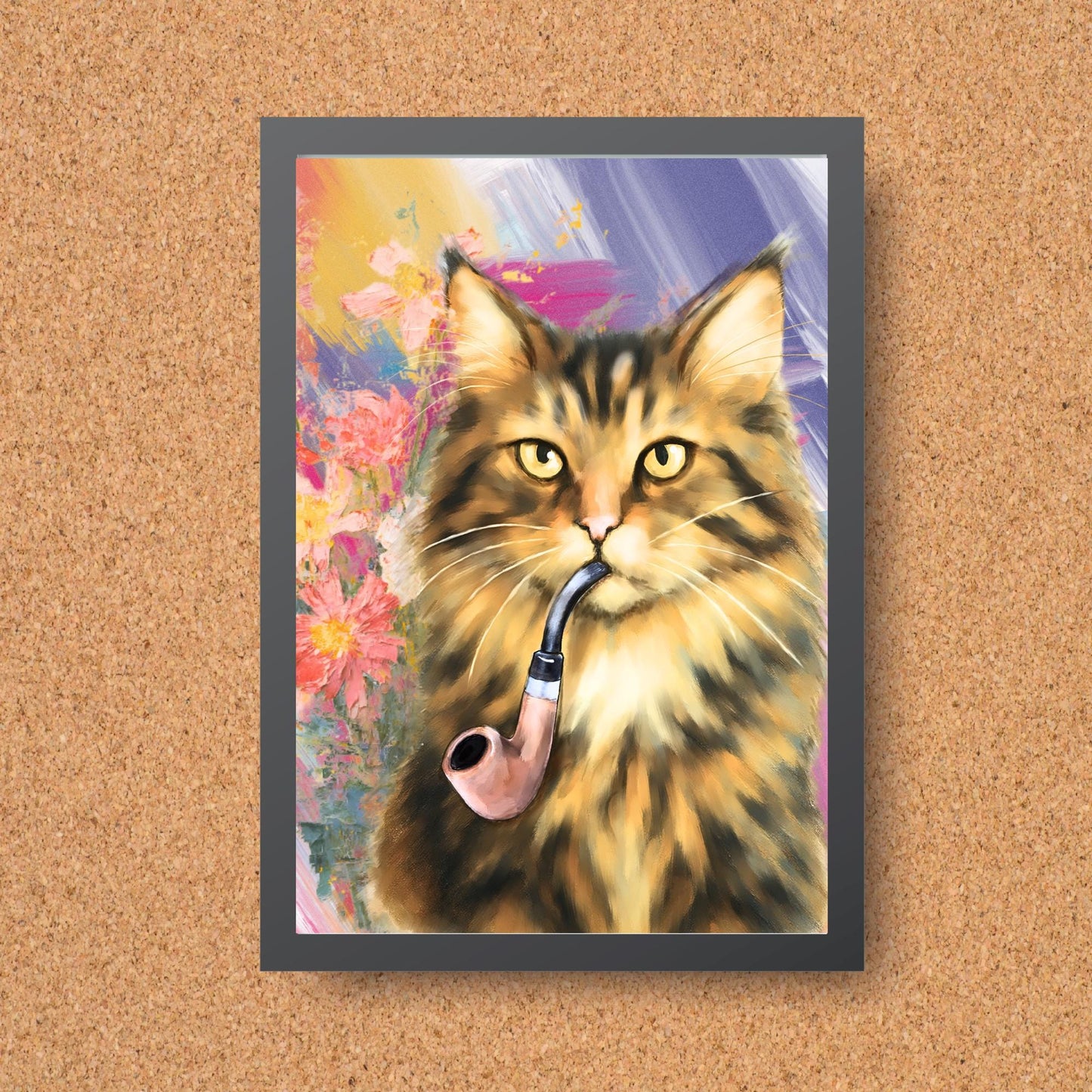 Cat Art Print, Cat Smoking Pipe, Quirky Wall Art A4 Poster, Weird Home Decor