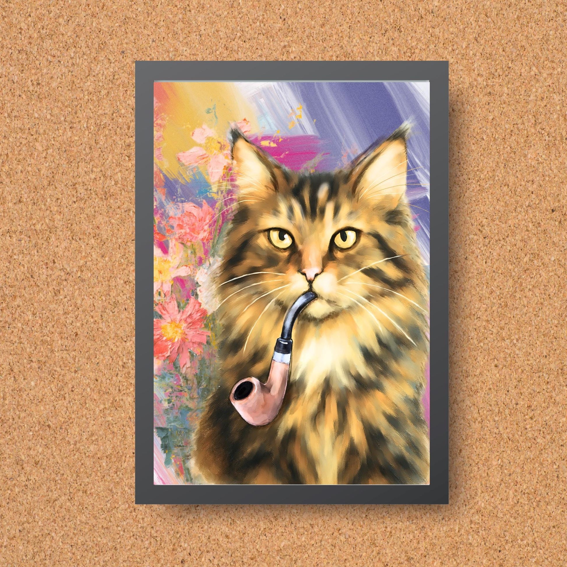 Cat Art Print, Cat Smoking Pipe, Quirky Wall Art A4 Poster, Weird Home Decor