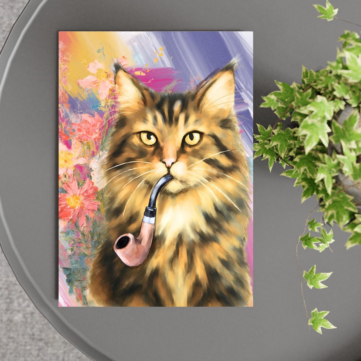 Cat Art Print, Cat Smoking Pipe, Quirky Wall Art A4 Poster, Weird Home Decor
