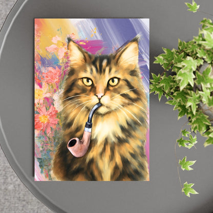Cat Art Print, Cat Smoking Pipe, Quirky Wall Art A4 Poster, Weird Home Decor