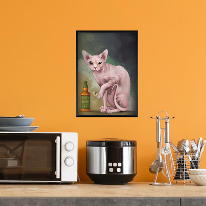 Sphynx Cat Art Print, Hairless Cat Smoking, Quirky Wall Art A4 Poster, Weird Home Decor
