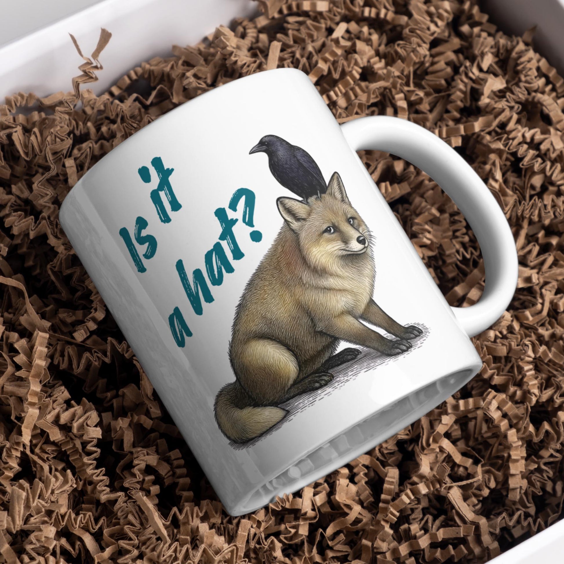 Fox and Crow Mug, Cute Coffee Cup, Corvid, Funny Gift for Fox Lover