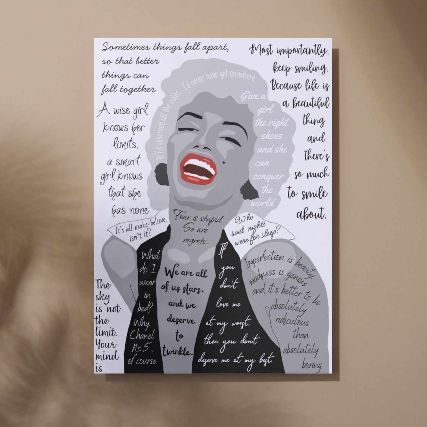 Marilyn Monroe Wall Art, Quote Poster, A4 Print, Norma Jean, 50's Decor