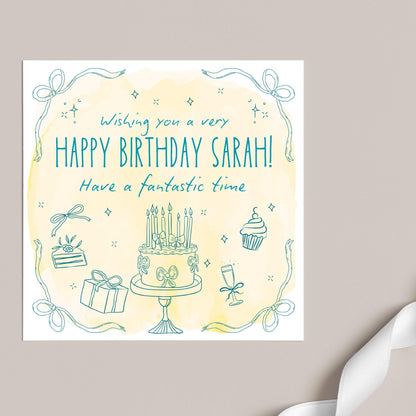 Personalised Birthday Card, Card for Sister, Girly Card, Choice of Colours and Messages, Card for Friend