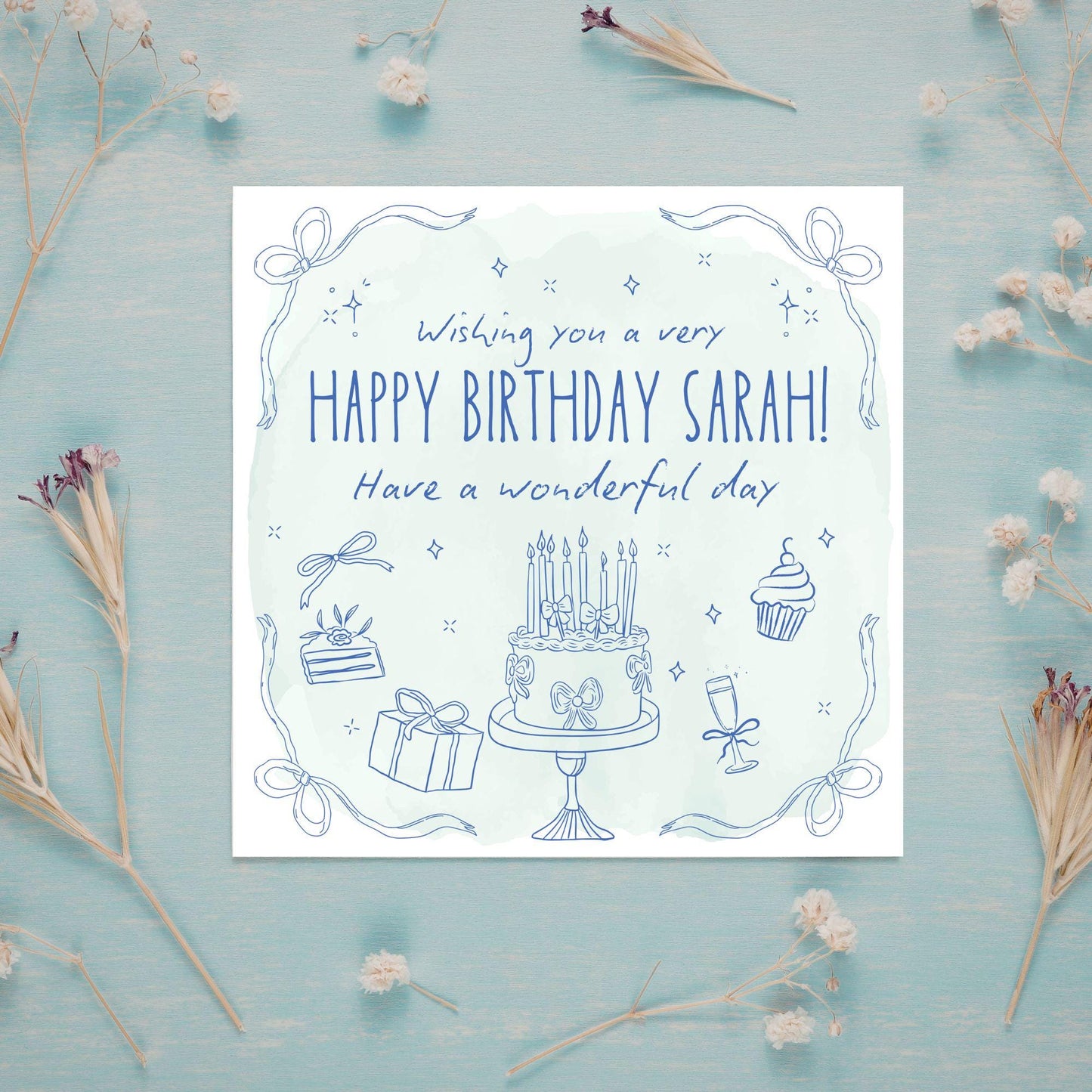 Personalised Birthday Card, Card for Sister, Girly Card, Choice of Colours and Messages, Card for Friend