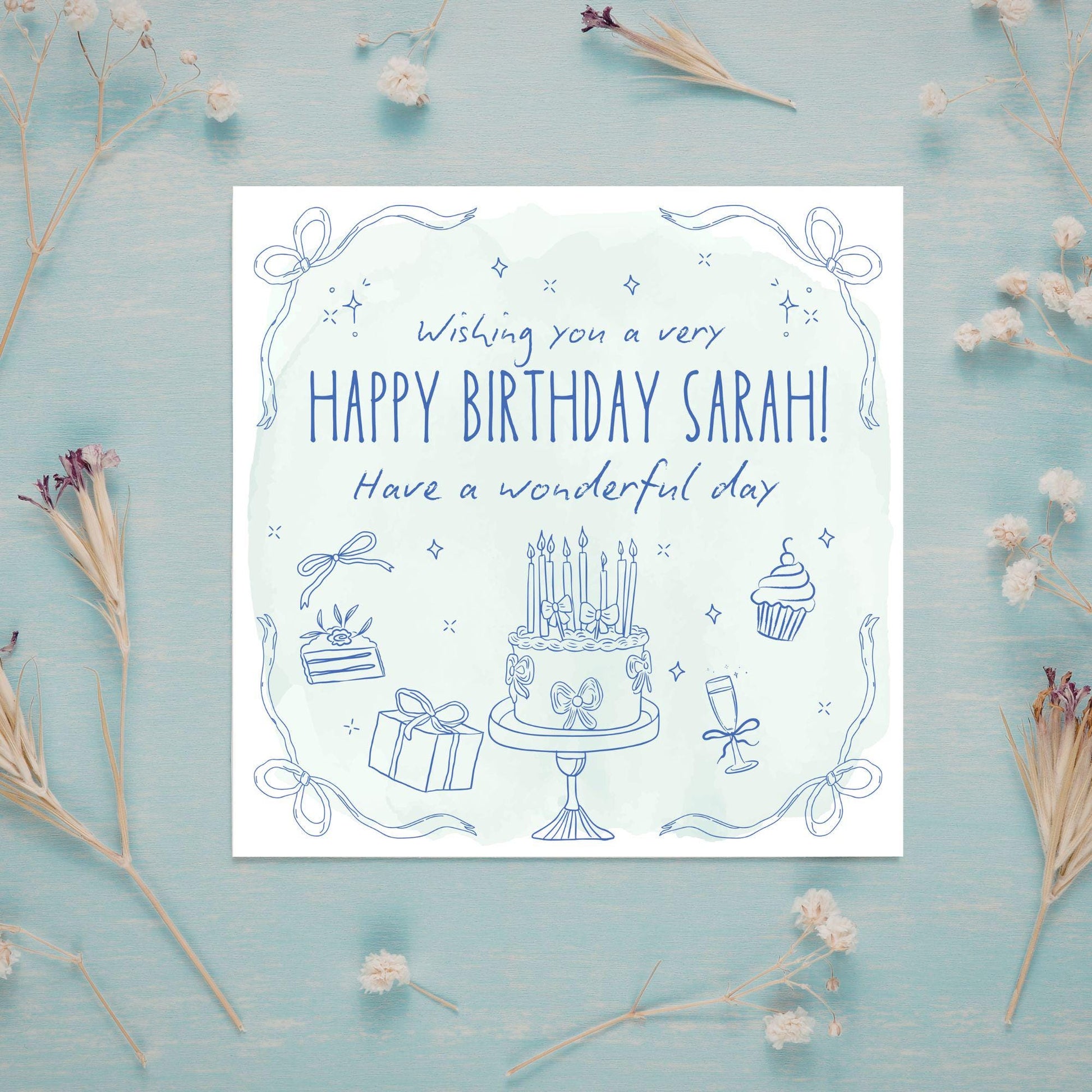 Personalised Birthday Card, Card for Sister, Girly Card, Choice of Colours and Messages, Card for Friend