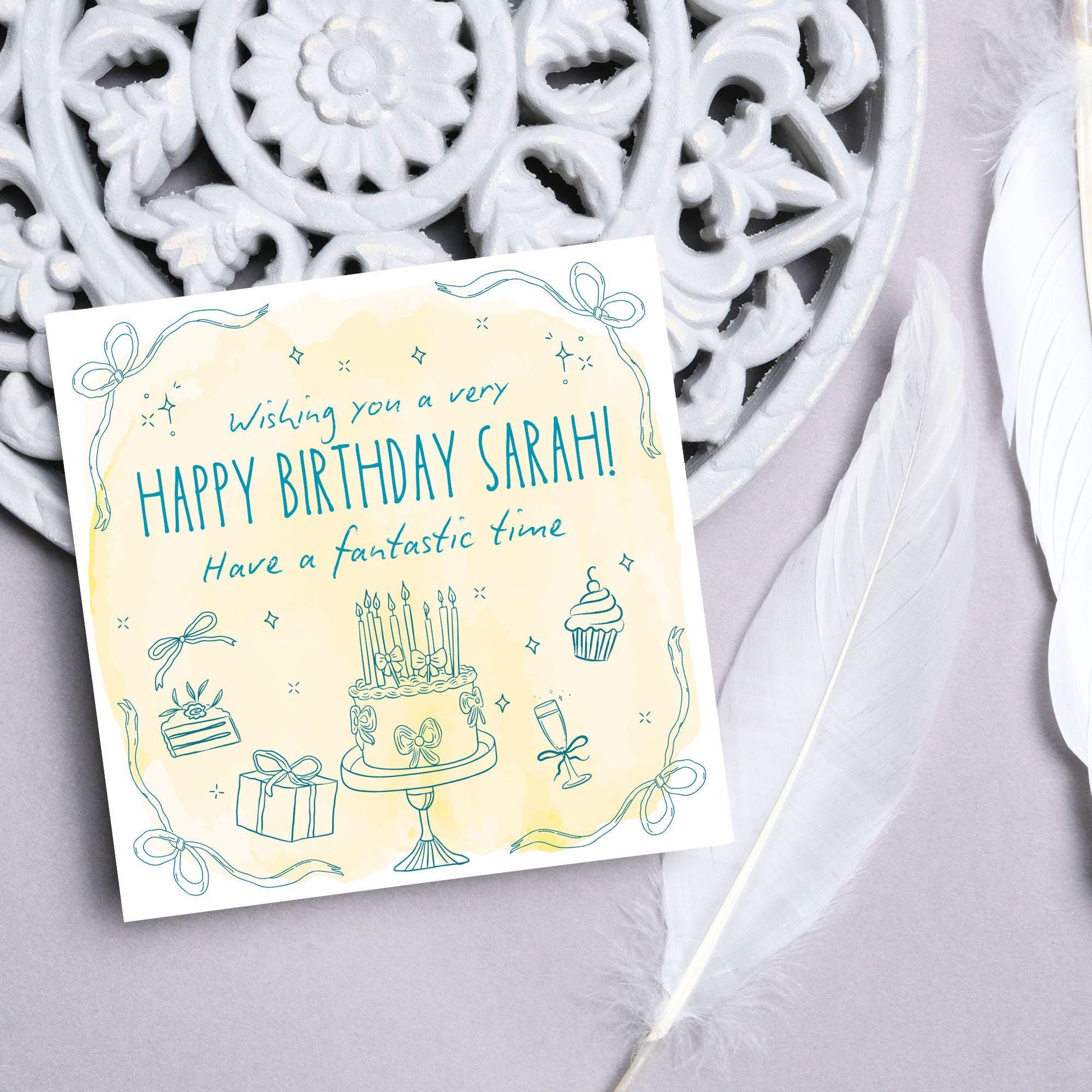 Personalised Birthday Card, Card for Sister, Girly Card, Choice of Colours and Messages, Card for Friend