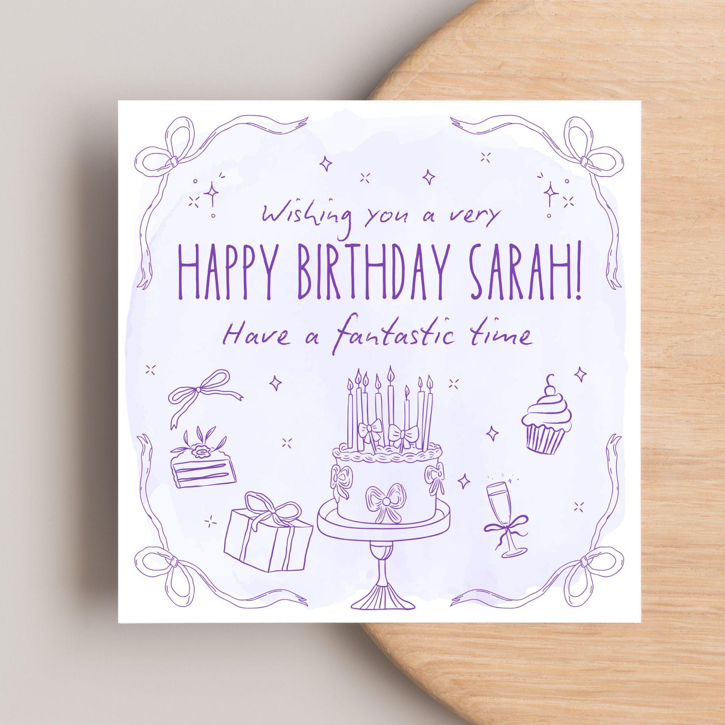 Personalised Birthday Card, Card for Sister, Girly Card, Choice of Colours and Messages, Card for Friend