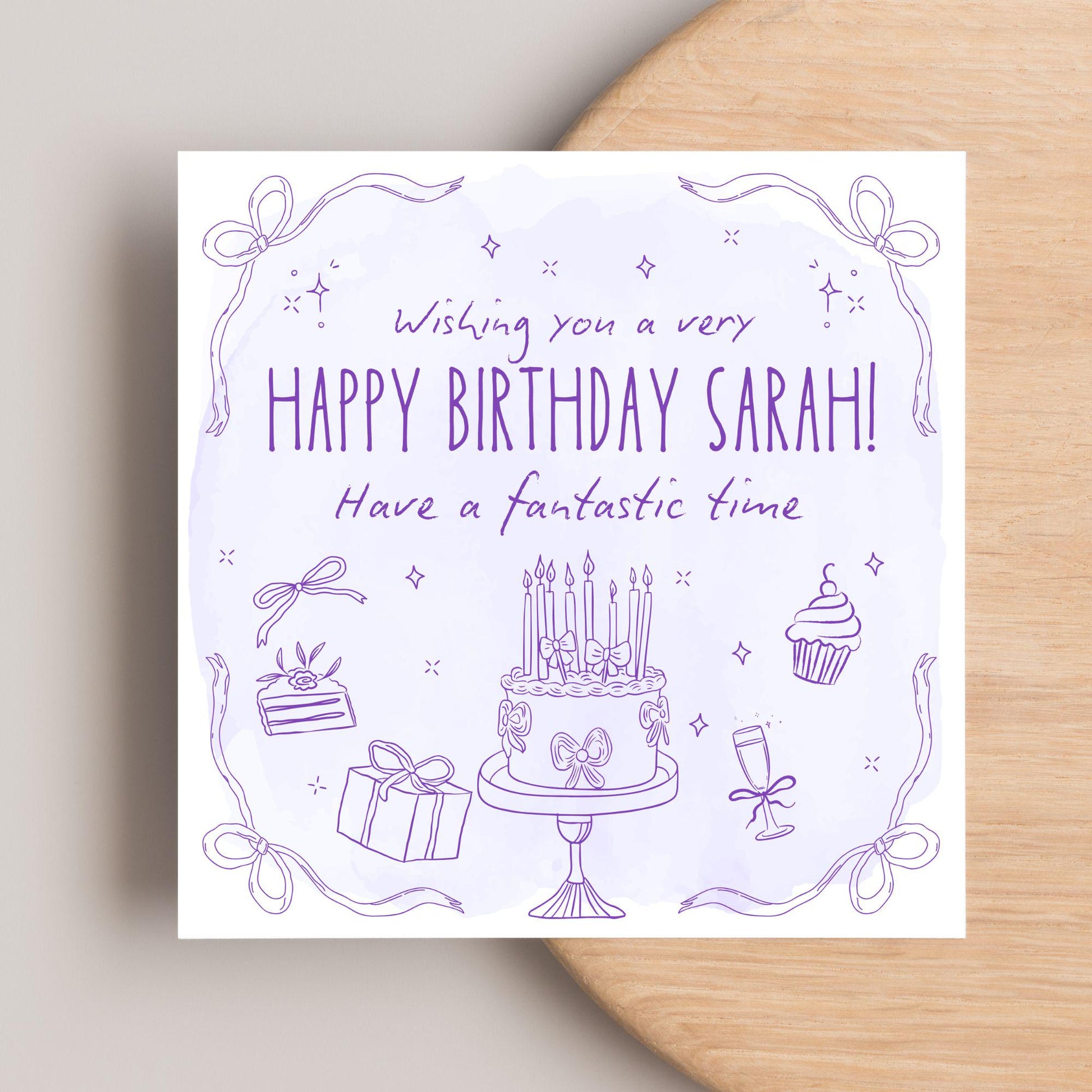 Personalised Birthday Card, Card for Sister, Girly Card, Choice of Colours and Messages, Card for Friend