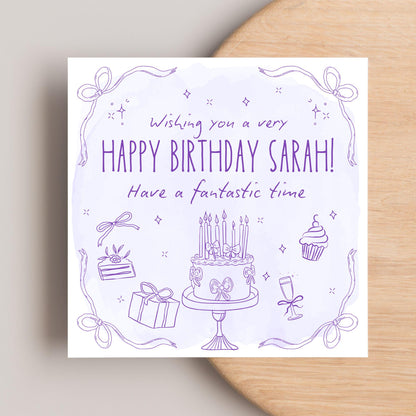 Personalised Birthday Card, Card for Sister, Girly Card, Choice of Colours and Messages, Card for Friend