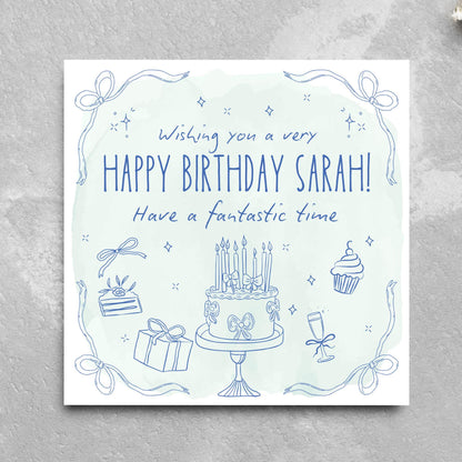 Personalised Birthday Card, Card for Sister, Girly Card, Choice of Colours and Messages, Card for Friend
