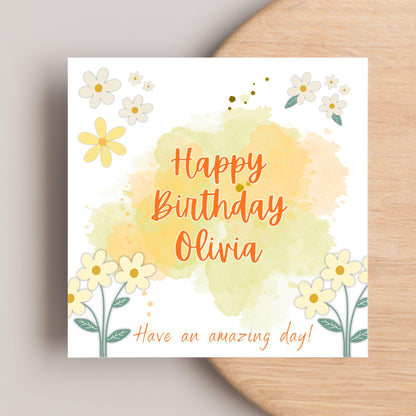 Personalised Birthday Card, Card for Sister, Girly Card, Choice of Colours, Card for Friend, Name Card, Happy Birthday